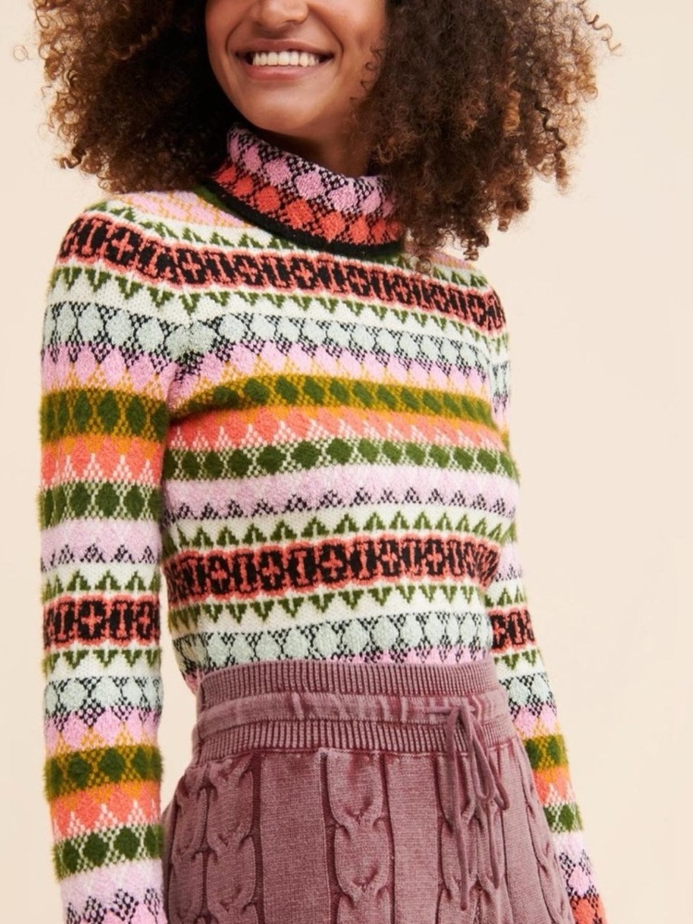 Maeve by Anthropologie size XS Women’s Multicolor Fair Isle Turtleneck Sweater - Picture 2 of 9